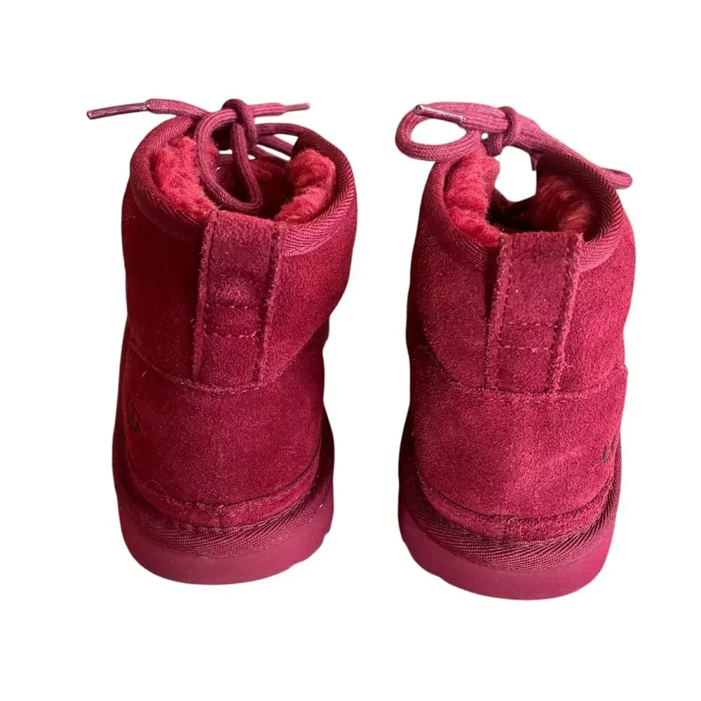 UGG Big Kids Size US 4/36 Rich Red Suede 1129054K Neumel Chopd Lace-Up Boots NEW